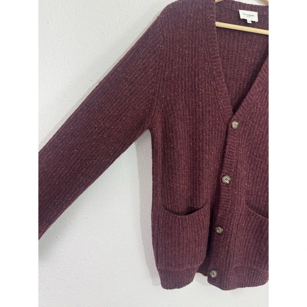 Octobre Editions Burgundy Wool Blend Cardigan Quiet Luxury Preppy Sweater Size M